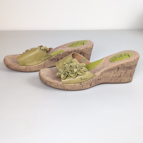 b.o.c. Leather Wedge Sandals Cork Platform Flower Arch Support Green Shoes 9 - Picture 5 of 14